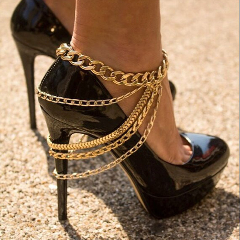 Punk Cool Thick Link Chain Anklets Gold 