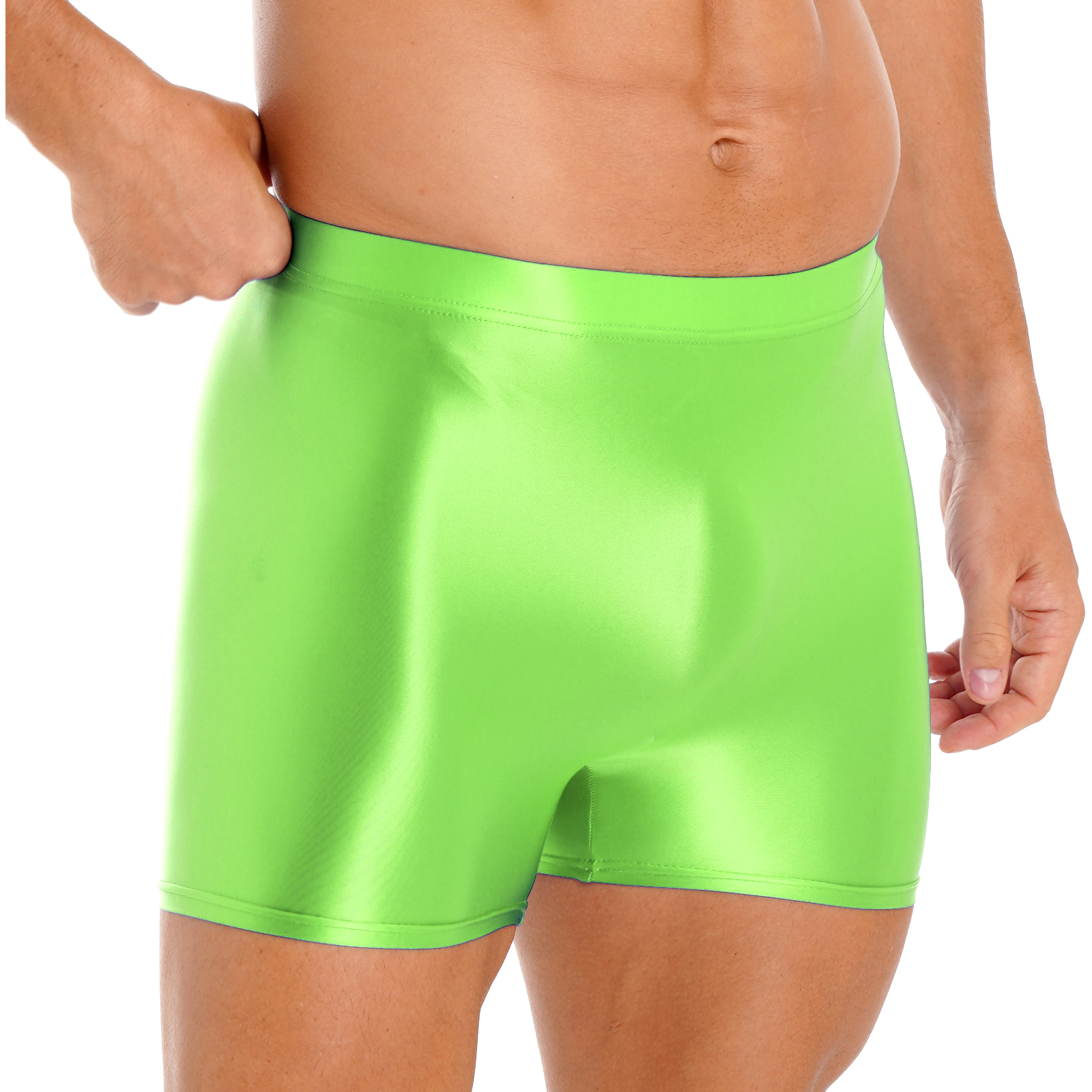 Herren Badehose mit Ölglanz-Effekt, mittelhoher Bund, elastischer Taillenbund, Strand-Schwimmshorts, Leggings, Yoga-Sportbekleidung, Bademode, Schlafanzug – Detail 16