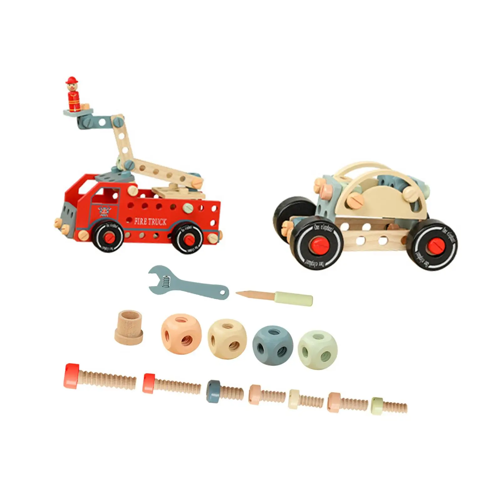 Kids Construction Toy Set Montessori Basic Skills Pretend Game Toolbox Wooden Nut Tool for Education Activities Role Play Indoor