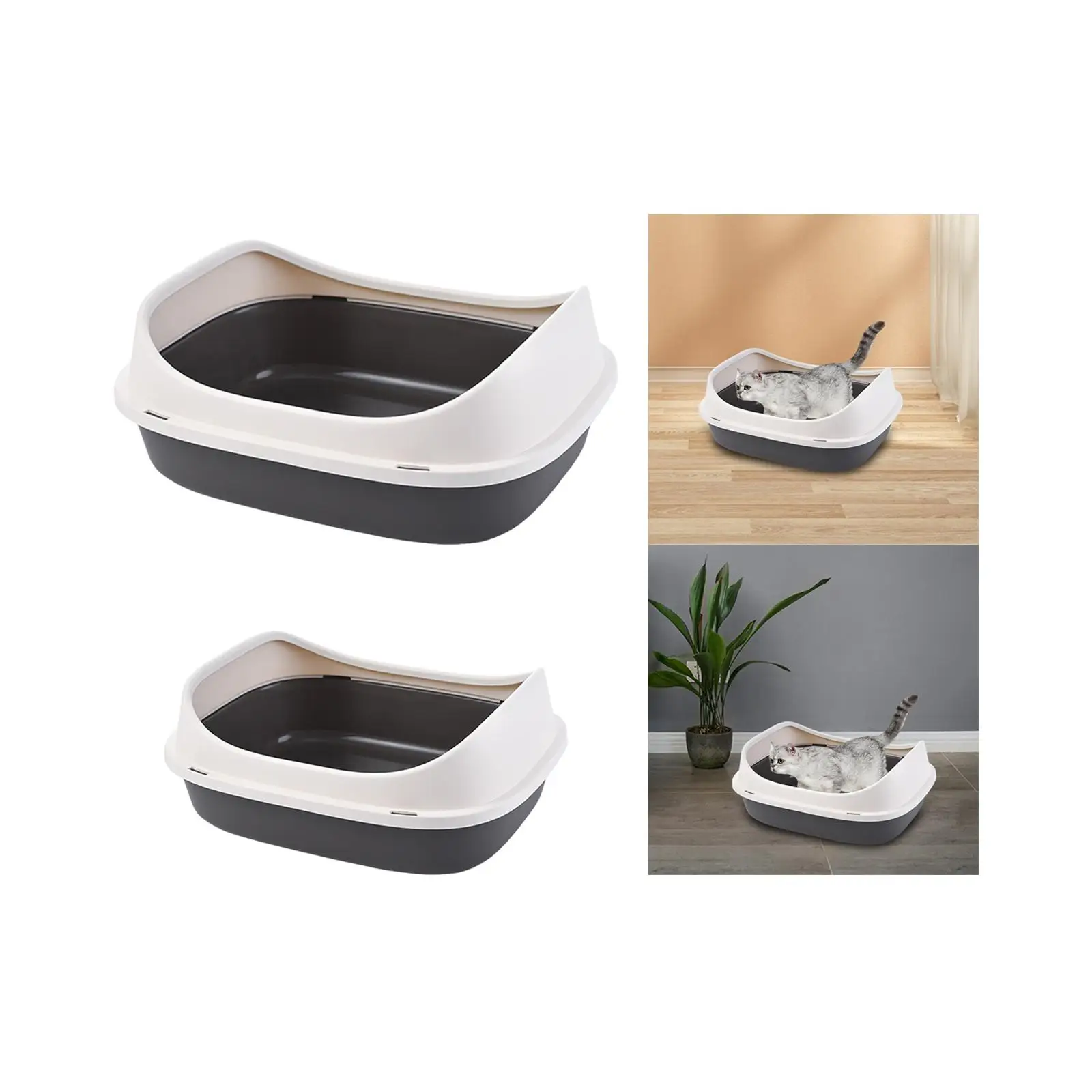 Open Top Cat Litter Box Pet Bedpan with Scatter Shield and Scoop Litter Pan for Kitty Small Medium Cats Pets Bunny Rabbit