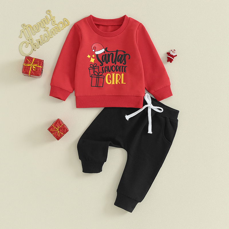 Description Picture 3 of itemPudcoco Toddler Baby Boys Christmas Pants Sets Long Sleeve Letter Santa Hat Print Sweatshirt and Drawstring Pants Sets 3M-3T