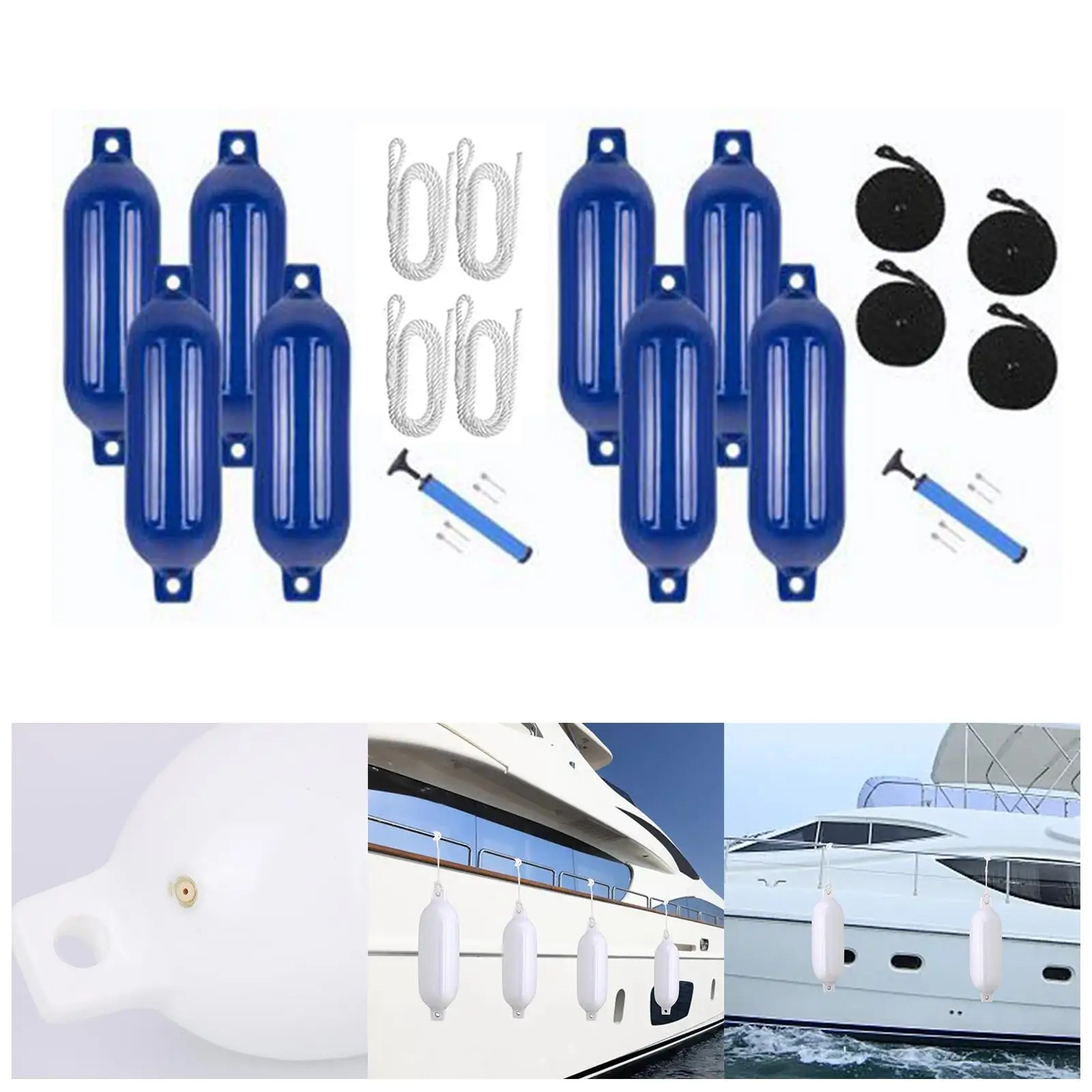 4x Marine Boat 1 Air Pump Accessory Boat Bumperss with 4 Ropes