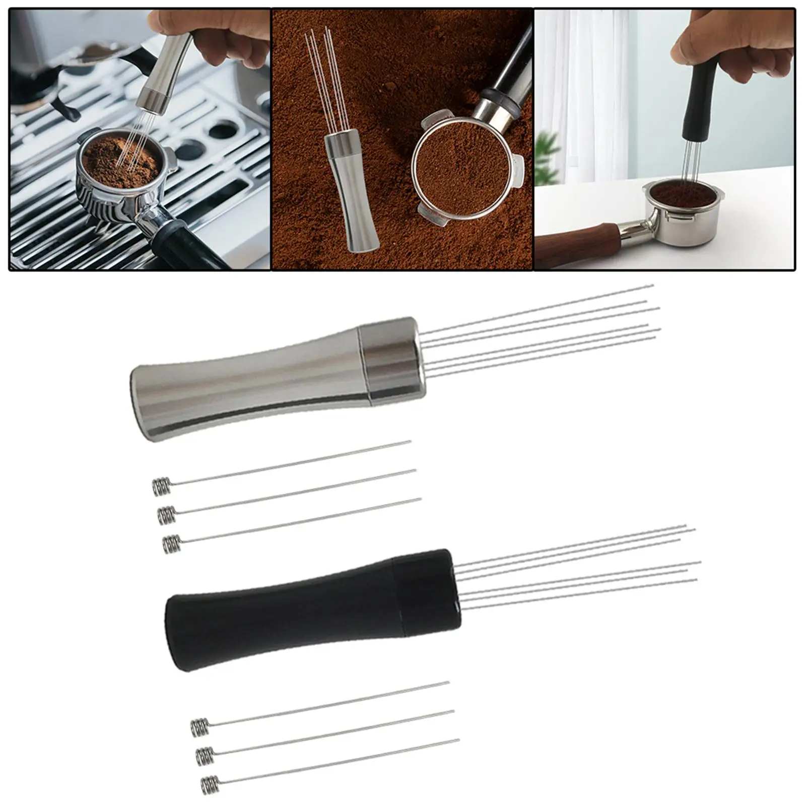 Metal Espresso Stirrer Espresso Tamper Hand Distribution Tool Needle Type Distributor with 3 Needles Hand Tamper for Restaurant