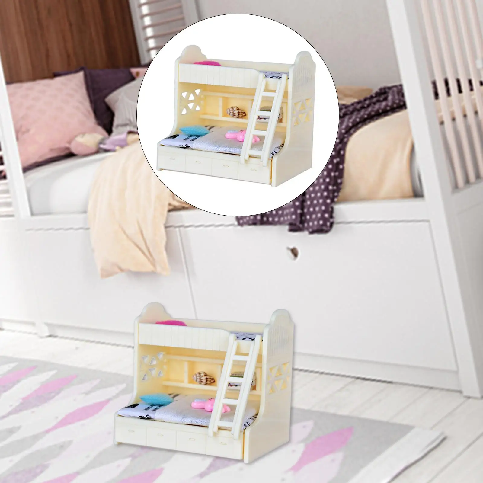  Miniature Bunk Bed Model /12 Dollhouse Kids Bedroom Furniture