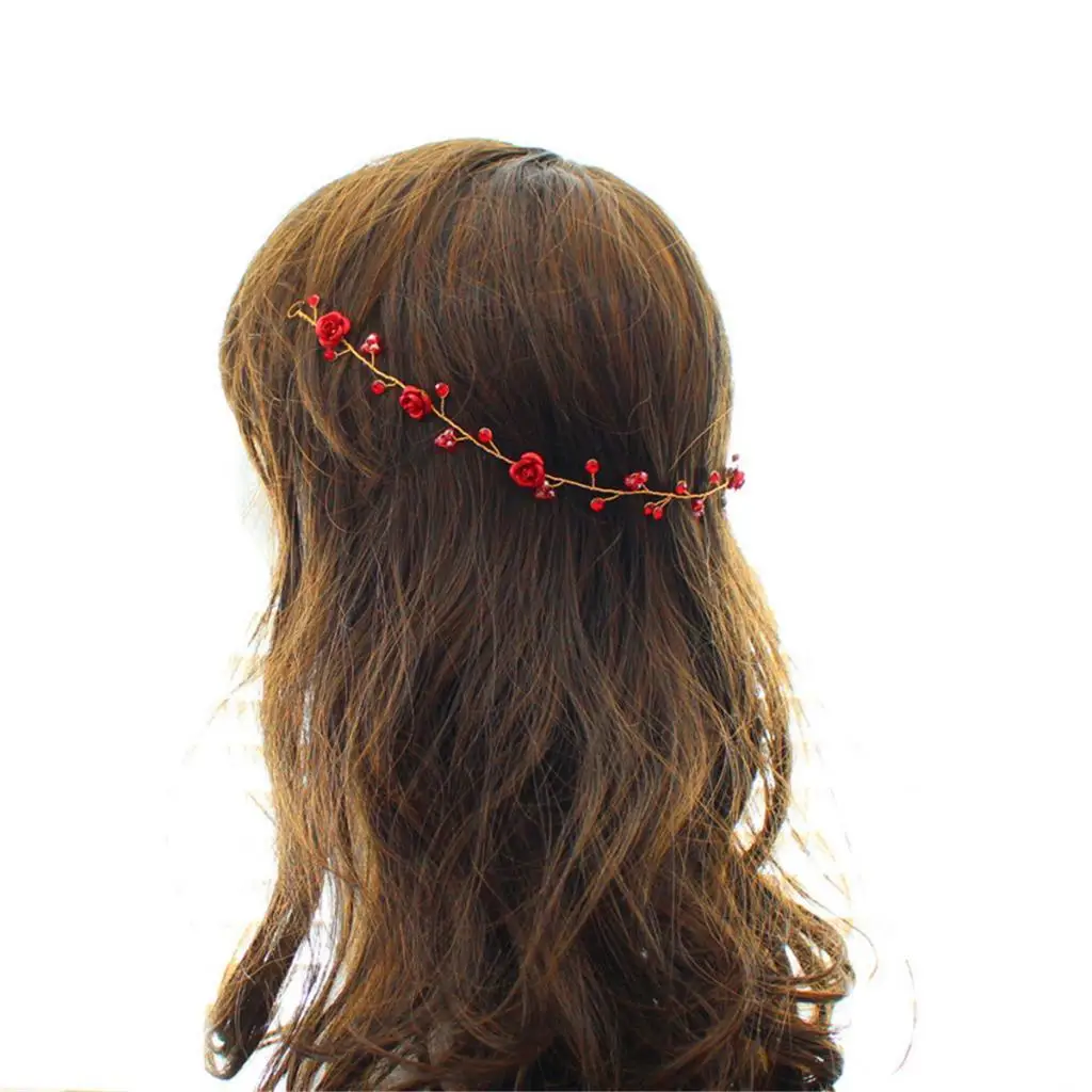 Bridal Crown Headband Tiara Fashion Red Rose Earrings Headpiece Jewelry Set