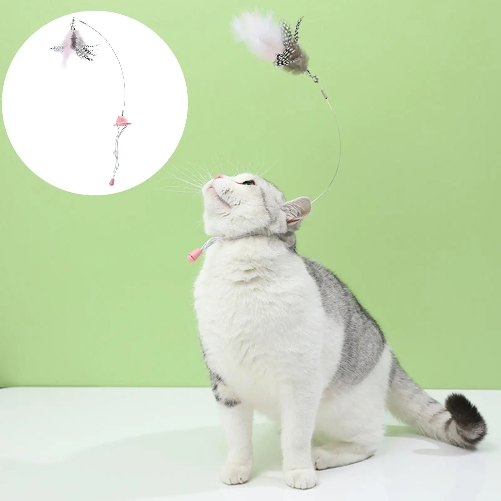 Bird Feather Wand Cat Toy Interactive Steel Wire with Natural Feather for Replacement