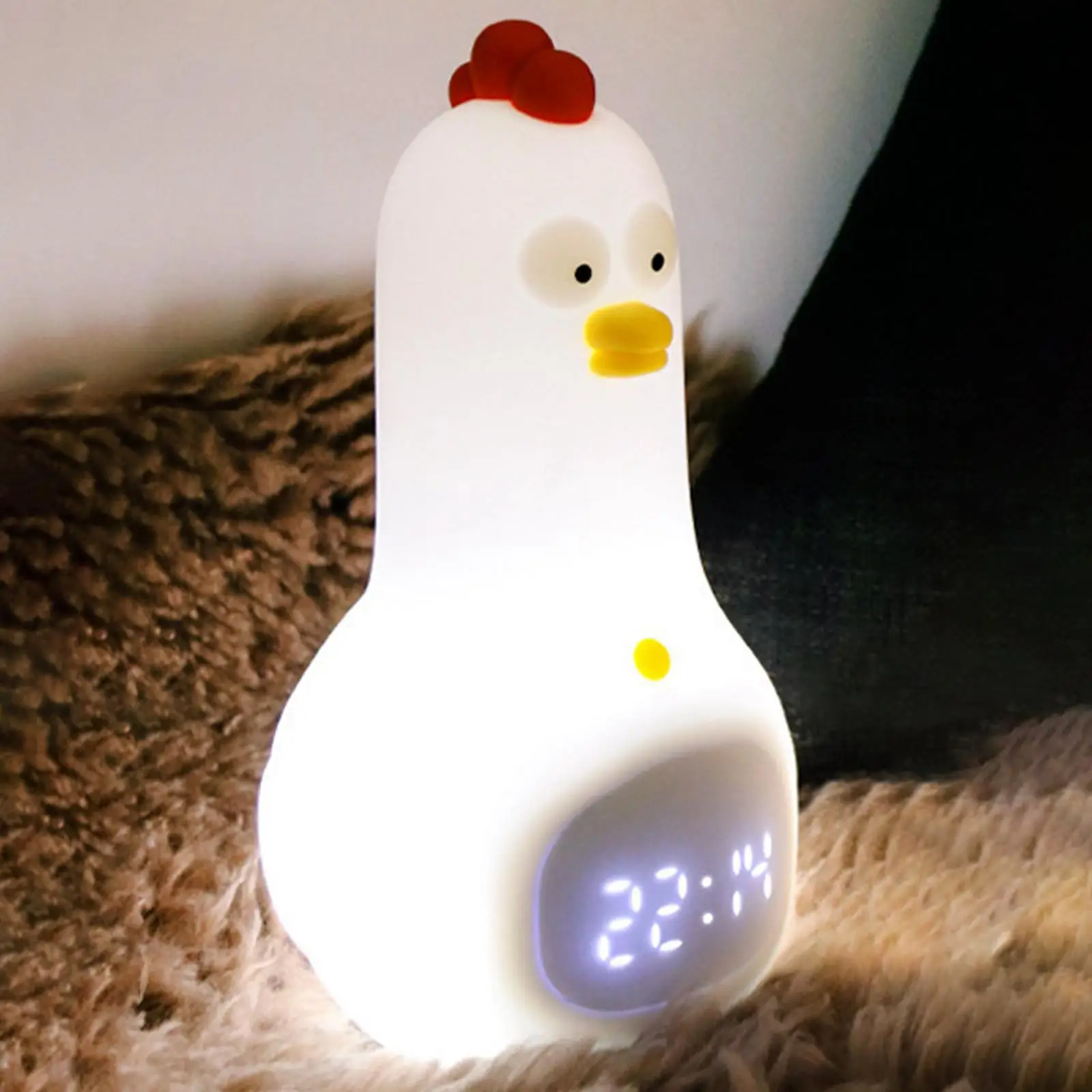Lovely Chicken Silicone Night Light Alarm Clock USB Bedside Lamp for Sleeping Bedroom Living Room Children Kids Gift