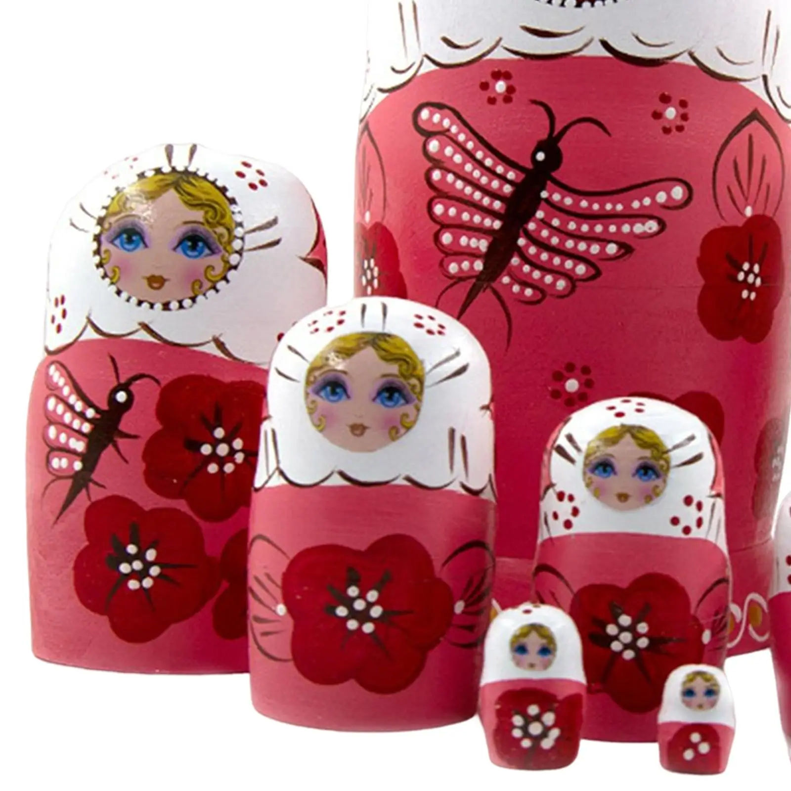 Russian Girls Nesting Dolls Matryoshka Stacking Toy Pink Dragonfly 10 Layers