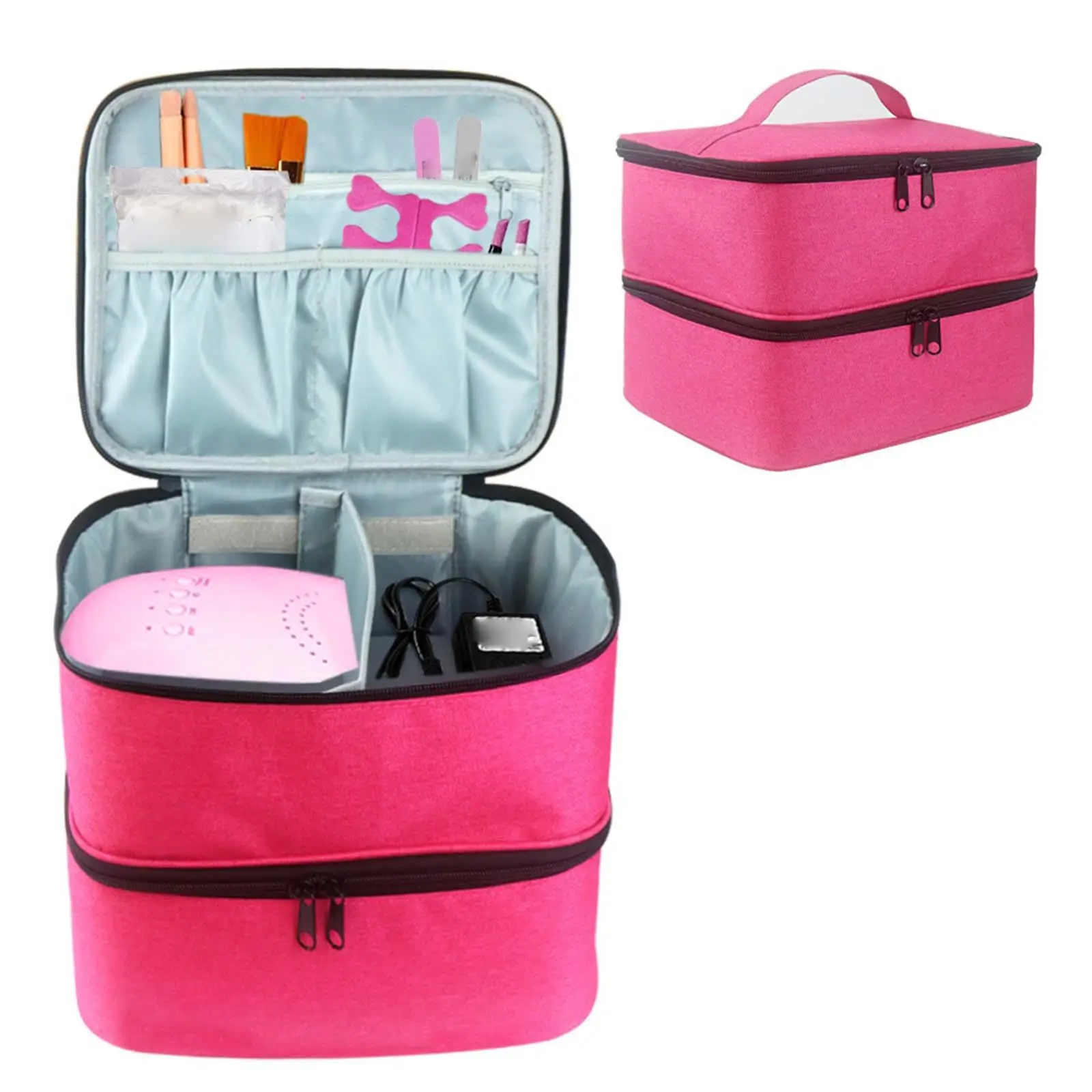 Double Layer Nail Polish Storage Bag Portable 30 Grids Nylon Large Handbag Carrying Case Box for Lipstick Nail Varnish Travel