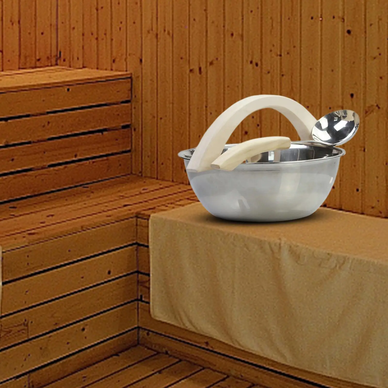 7L Sauna Bucket and Ladle Set Wooden Handles Accessories Strong and Durable Convenient Sauna Room Accessory