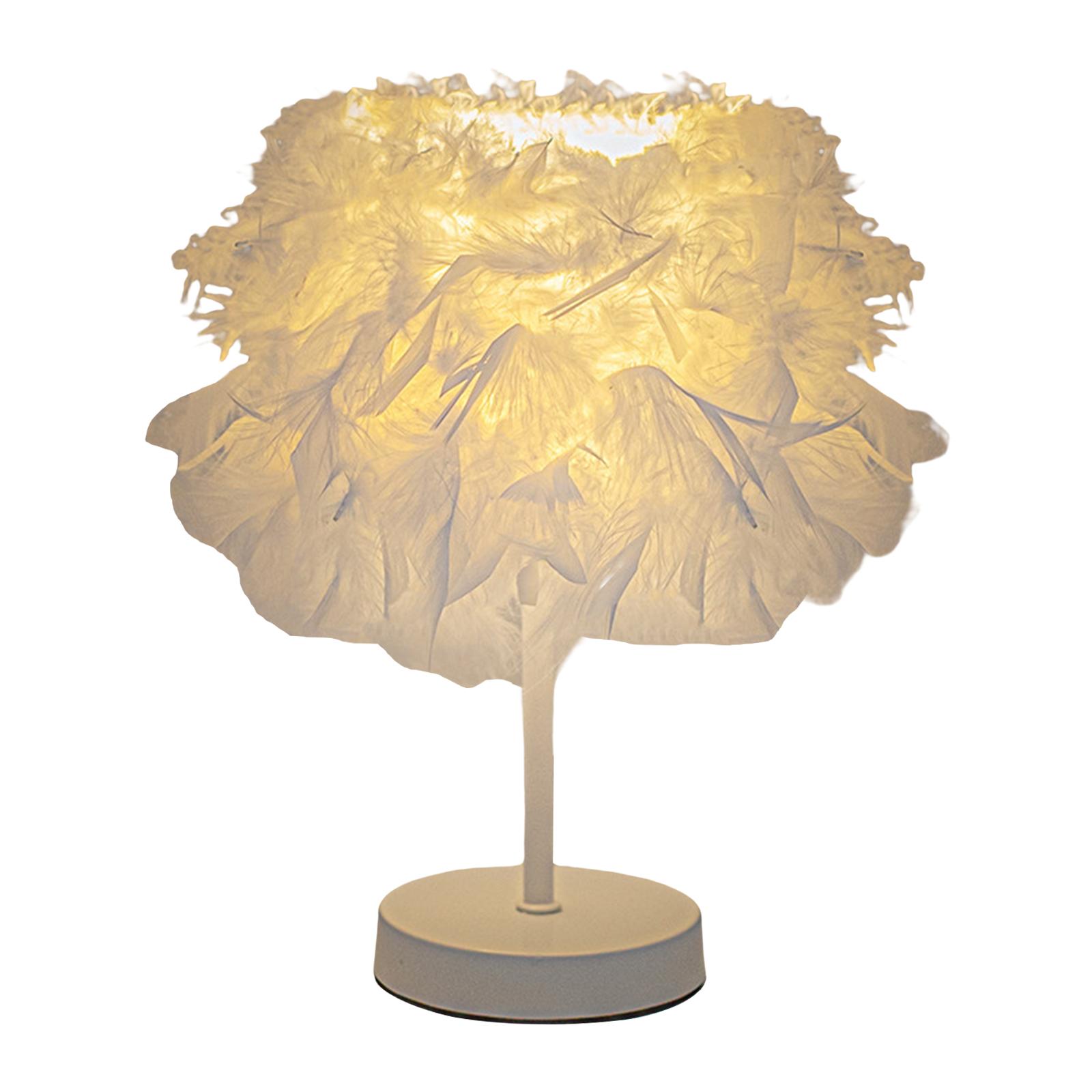 Romantic Feathers Shade Table Lamp Decoration Night Lights Lantern LED Desk Light for Dining Room Bedroom Party New Year Home