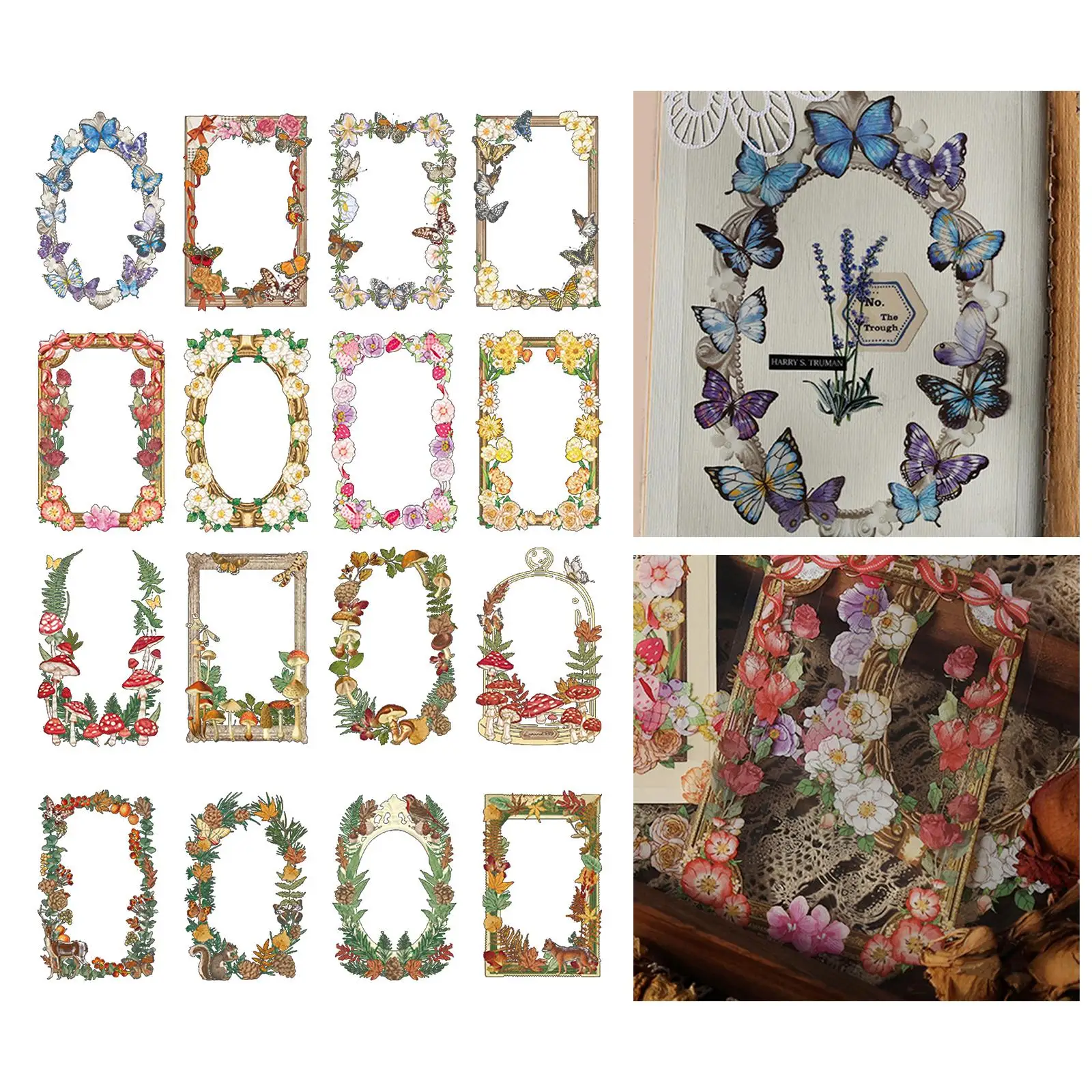 32Pcs Scrapbook Stickers Decoration Accs Floral Butterfly Journaling Supplies Decoupage Paper Note Stickers for Letter Notebook