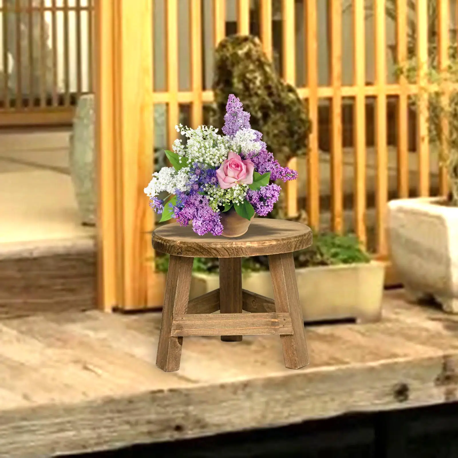 Wooden Stool Plant Stand Display Stand/ Rustic Round Flower Shelf/ Flowerpot Rack for Living Room/ Indoor/ Outdoor/ Garden