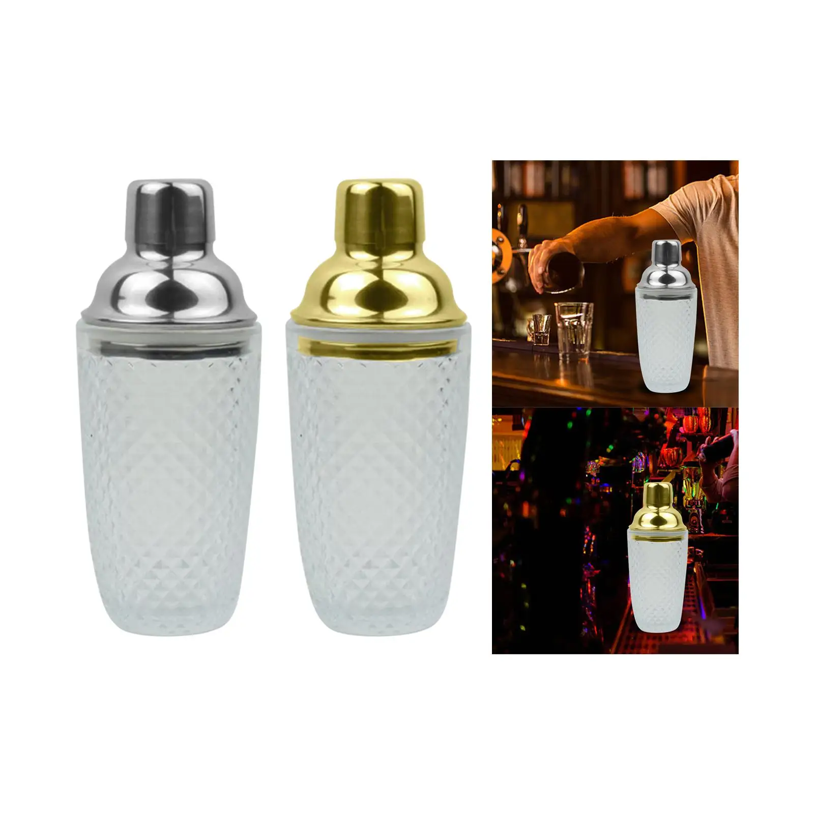 Glass Cocktail Shaker 350ml Martini Making Set with Leakproof Steel Lid
