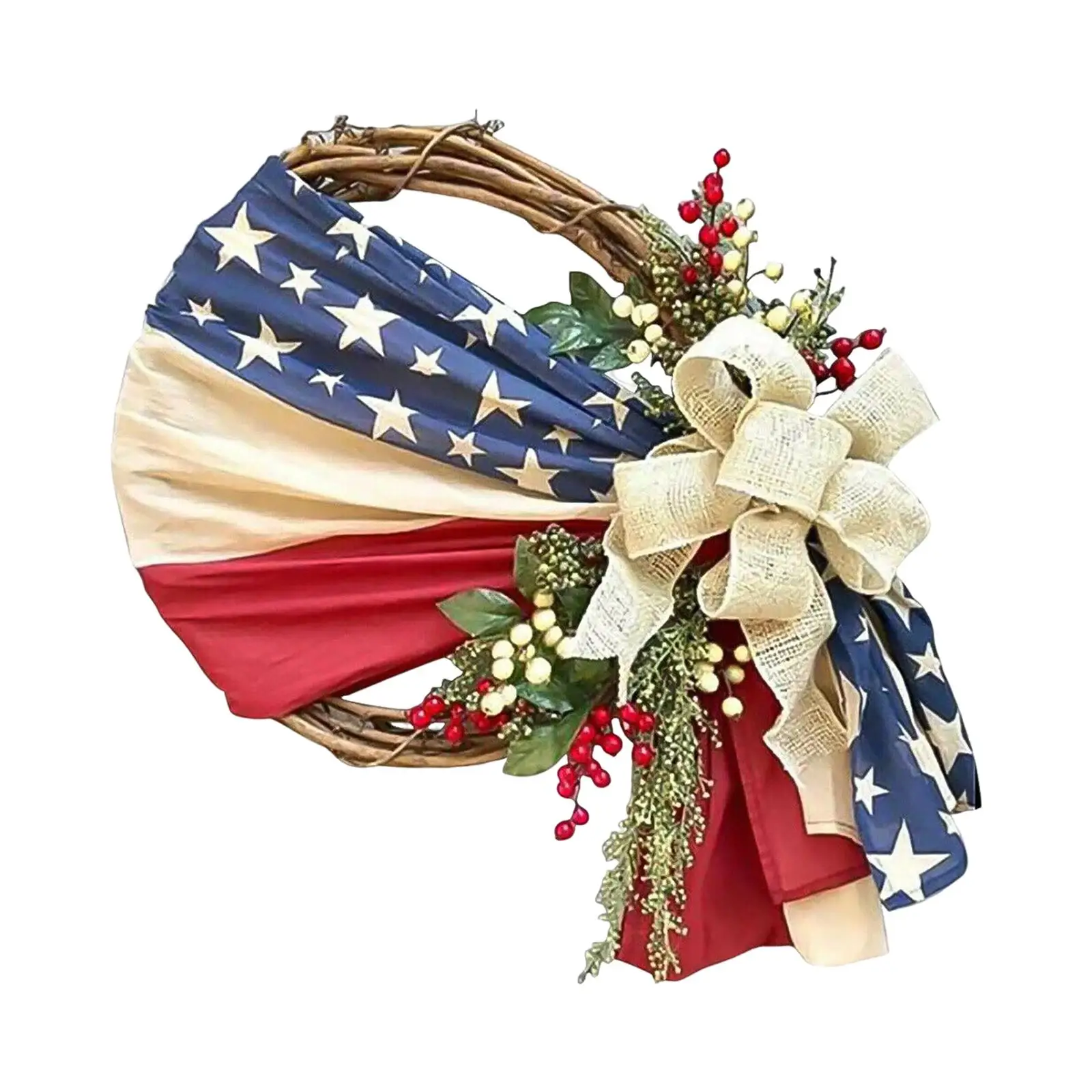 Patriotic Wreaths for Front Door Independence Day American Flag Wreath Decorative Wall Artificial for Farmhouse Porch