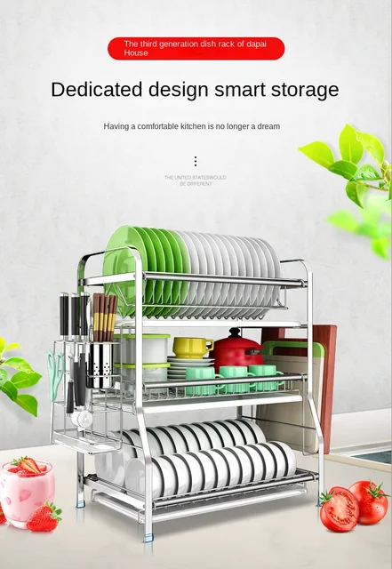 RBAYSALE Dish Drying Rack, 304 Stainless Steel Dish Rack Large Expandable Dish  Drainer with Aluminum Pull Plate Attached - AliExpress