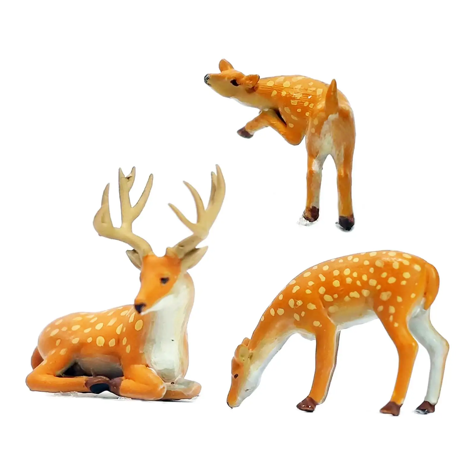 3 Pieces 1/64 Scale Deer Figures Resin Statue for Crafts Desktop Decoration