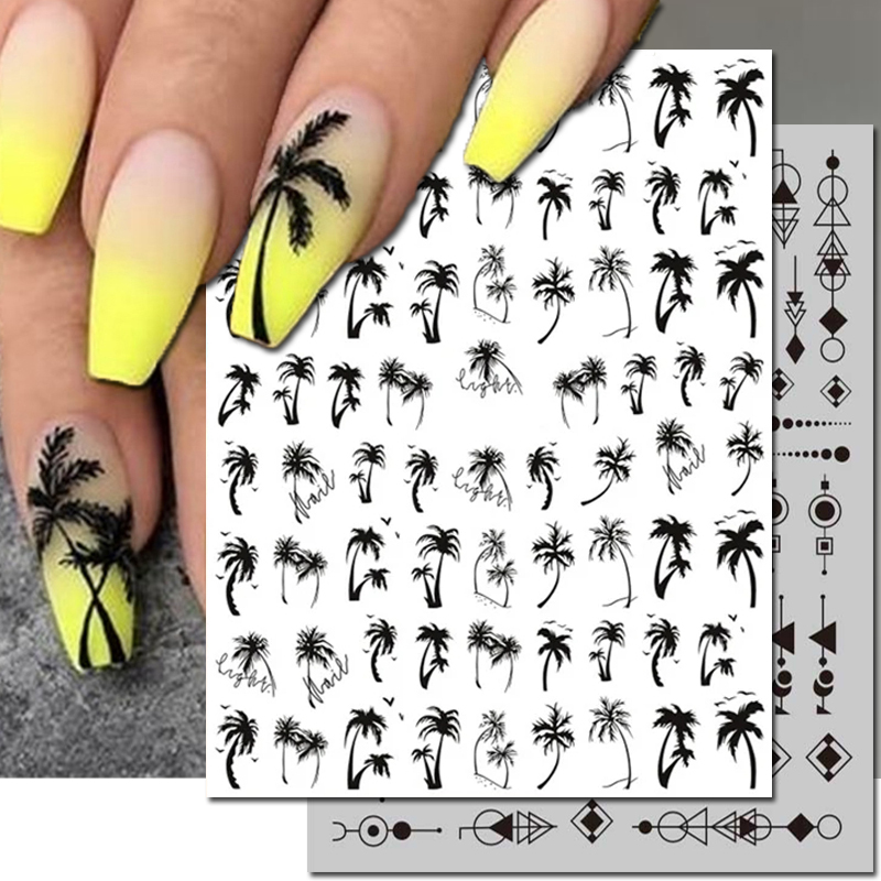 Best of 3d Nail Art Decals Geometric Lines Coconut Tree Palms Leaves Flowers Adhesive Sliders Nail Stickers Decorated Manicure Reviews & Tips