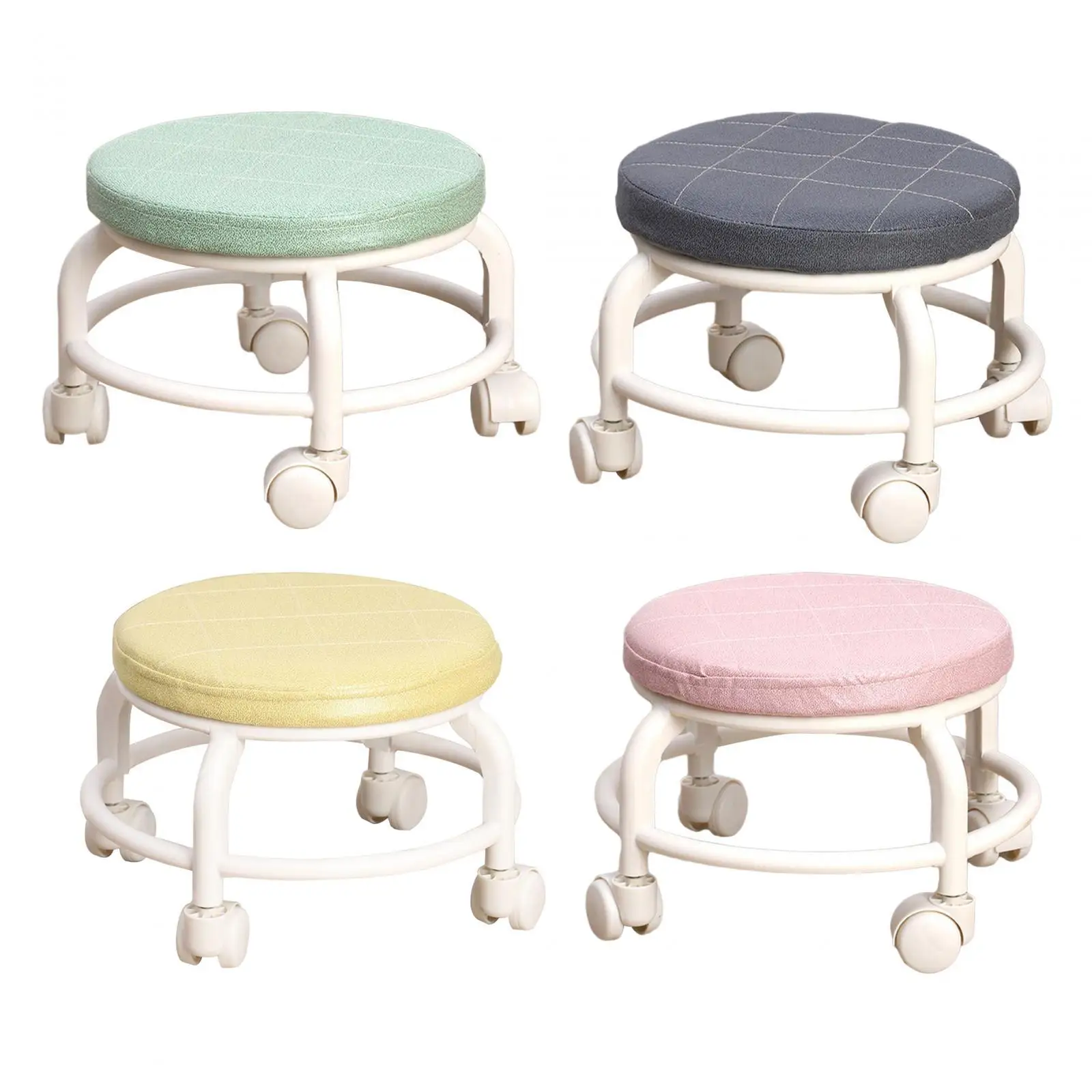 Low Round Roller Seat Stool Portable Footrest 360 Degree Rotating Rolling Stool Pulley Wheel Stool Salons Kitchen