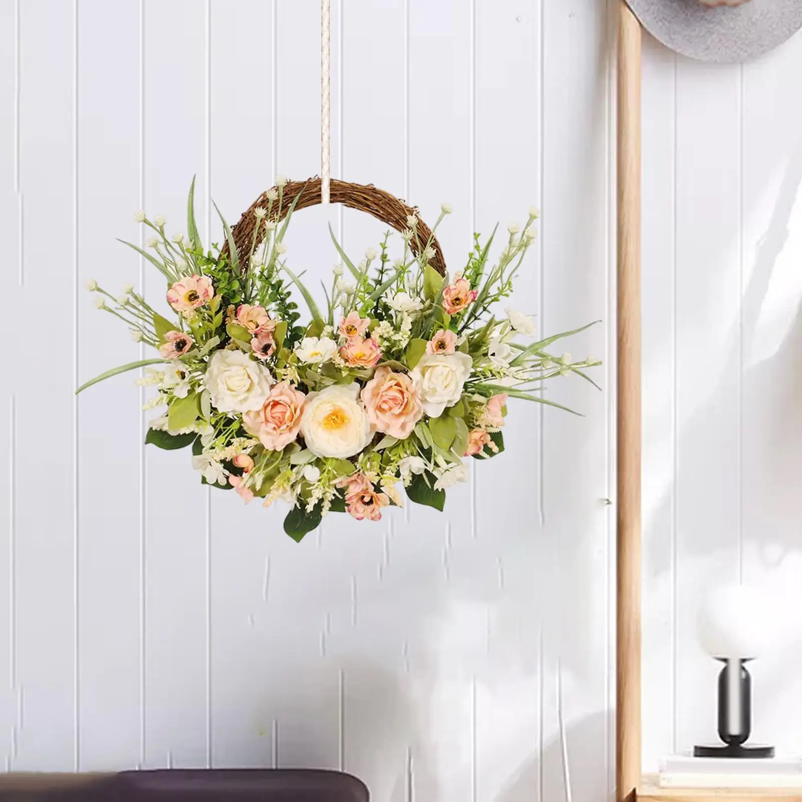 Artificial Flower Wreath Hanging Ornament Garland for Window Wedding Outdoor Indoor