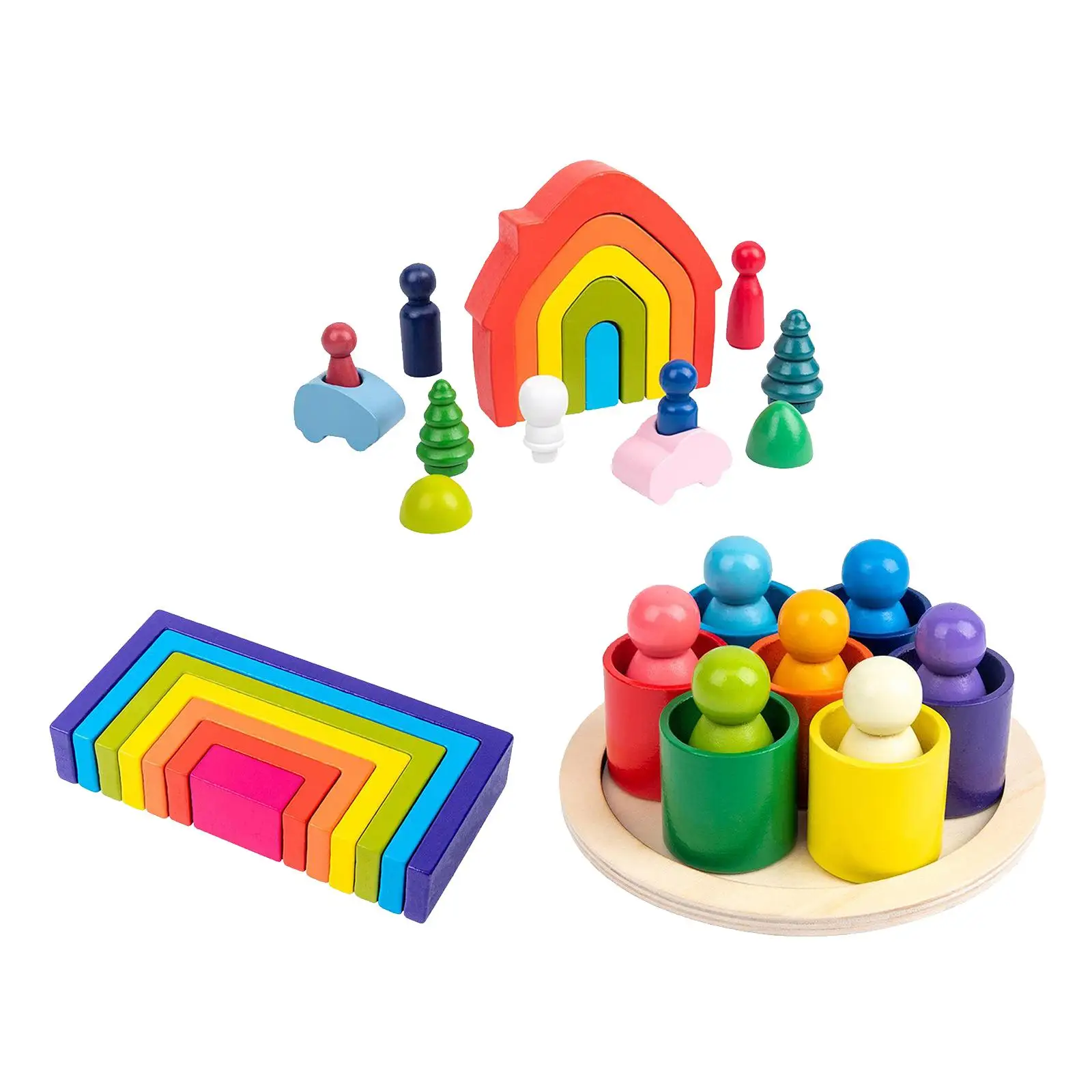 Wooden  Toy Geometry Building Blocks Color Sorting Shape Educational Puzzle Toy