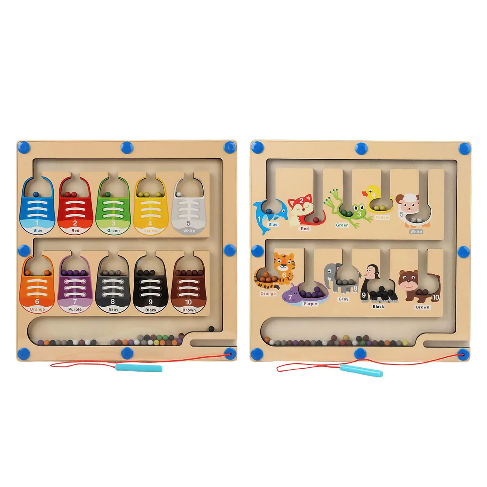 Magnetic Color and Number Maze Toy Wooden Busy Board Wooden Color Sorting Toys Color Recognition for Travel Toy Boys Girls