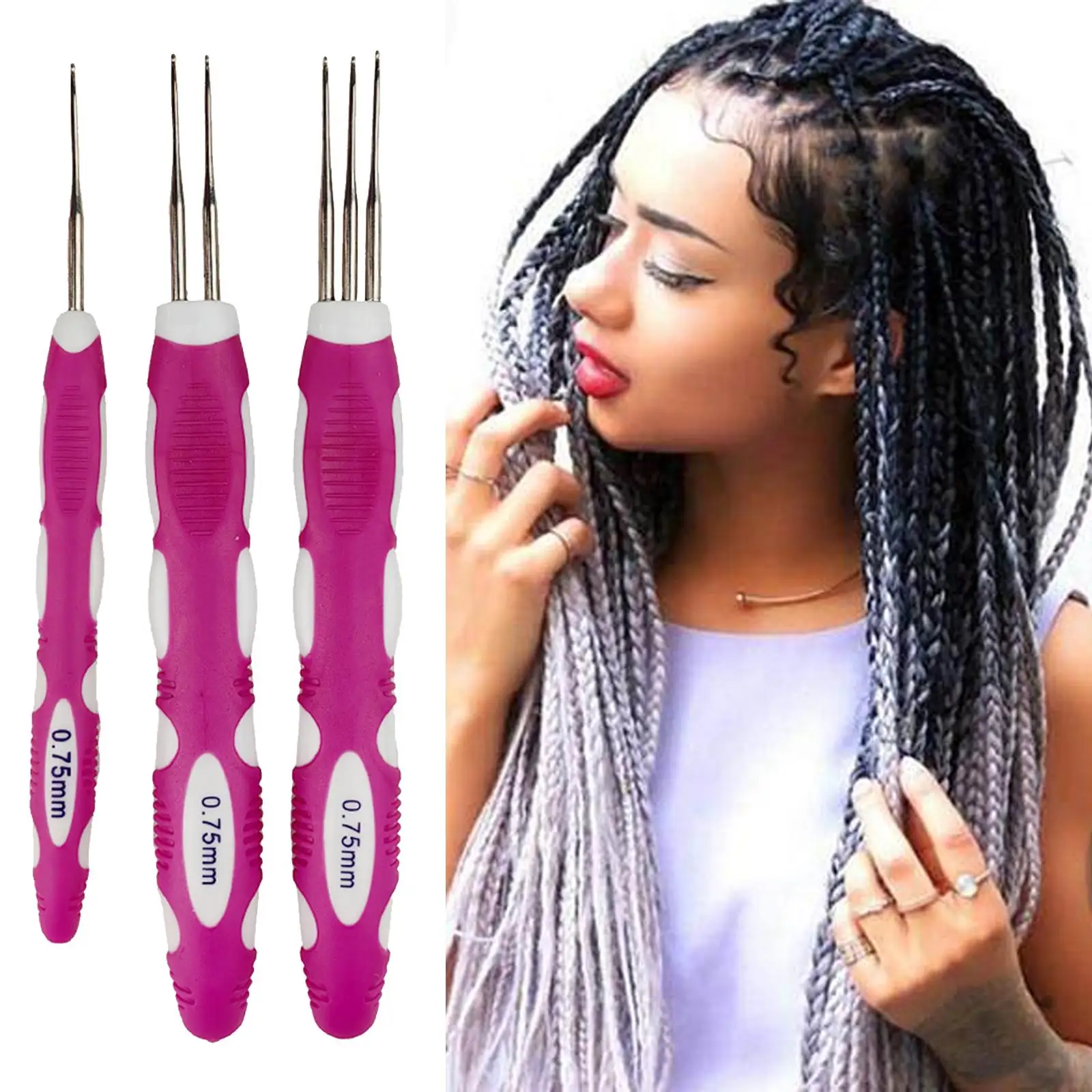 Dreadlock Crochet Needle Hair Parting Flexible Knitting Crochet DIY Durable with Handle 0.75mm for Hair Accessories Braid Crafts