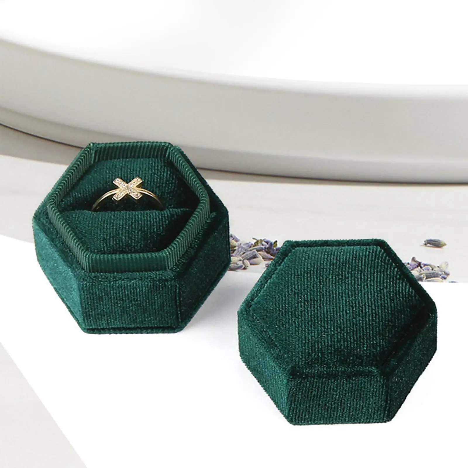 Ring Box Case Hexagonal Display Box Organizer Earrings Box Velvet Jewelry Box for Ceremony Valentine Proposal Anniversary Gifts