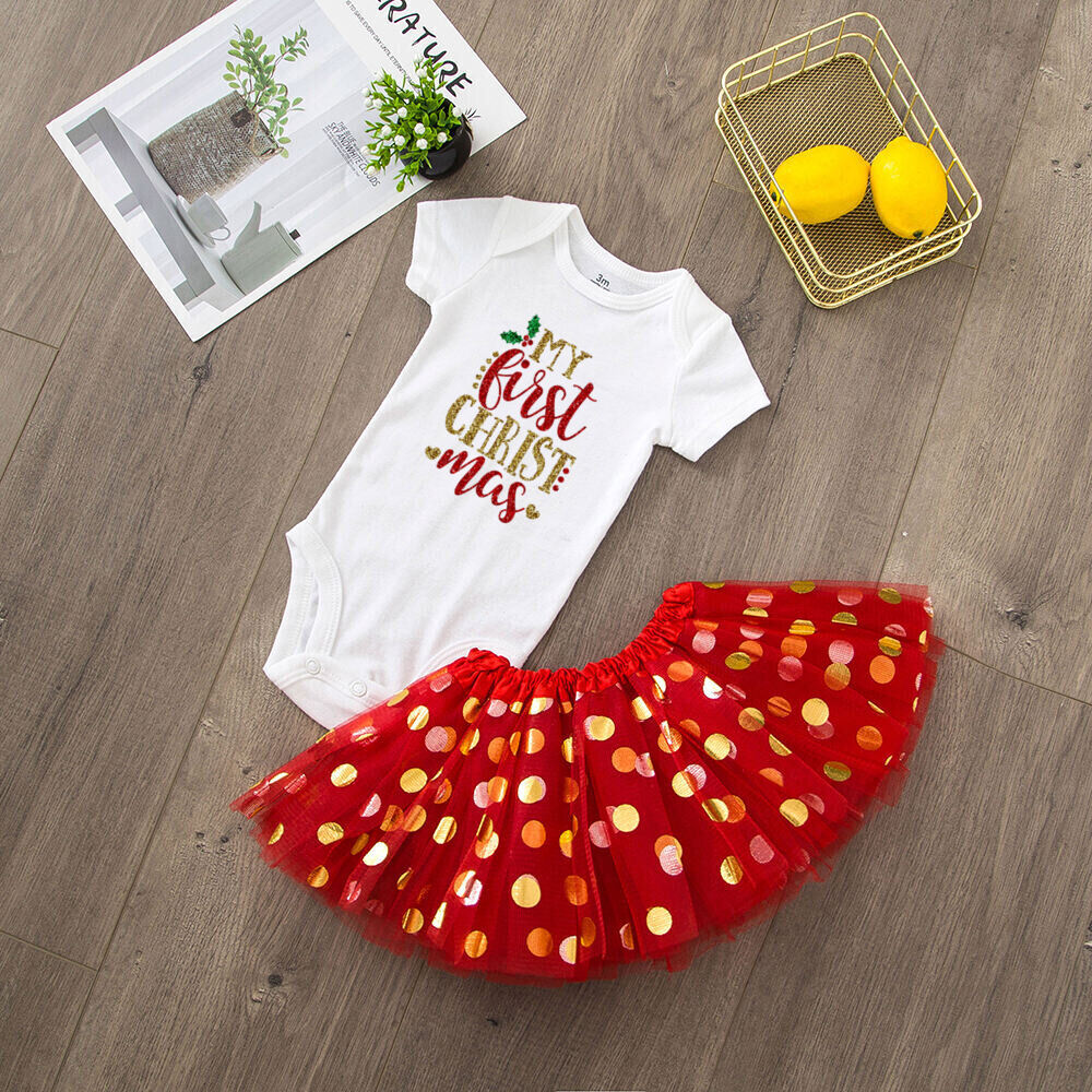 Mein 1. Weihnachts-Baby-Body + Kleid-Set, Weihnachtsfeier, Baby-Mädchen-Kleider, kurzärmeliges Kuchen-Kleid-Set für Kleinkinder – Detail 13