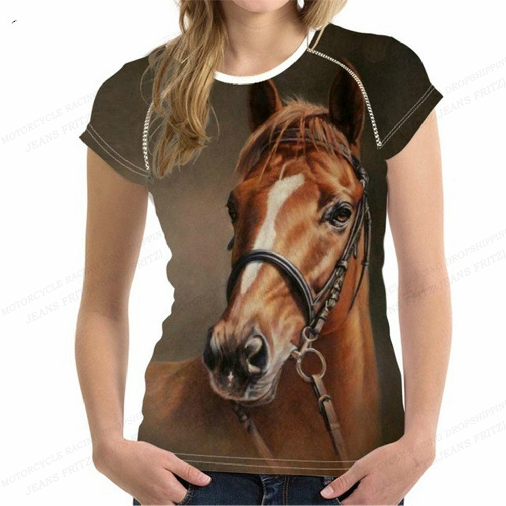 Camiseta com estampa 3D de cavalo feminino,