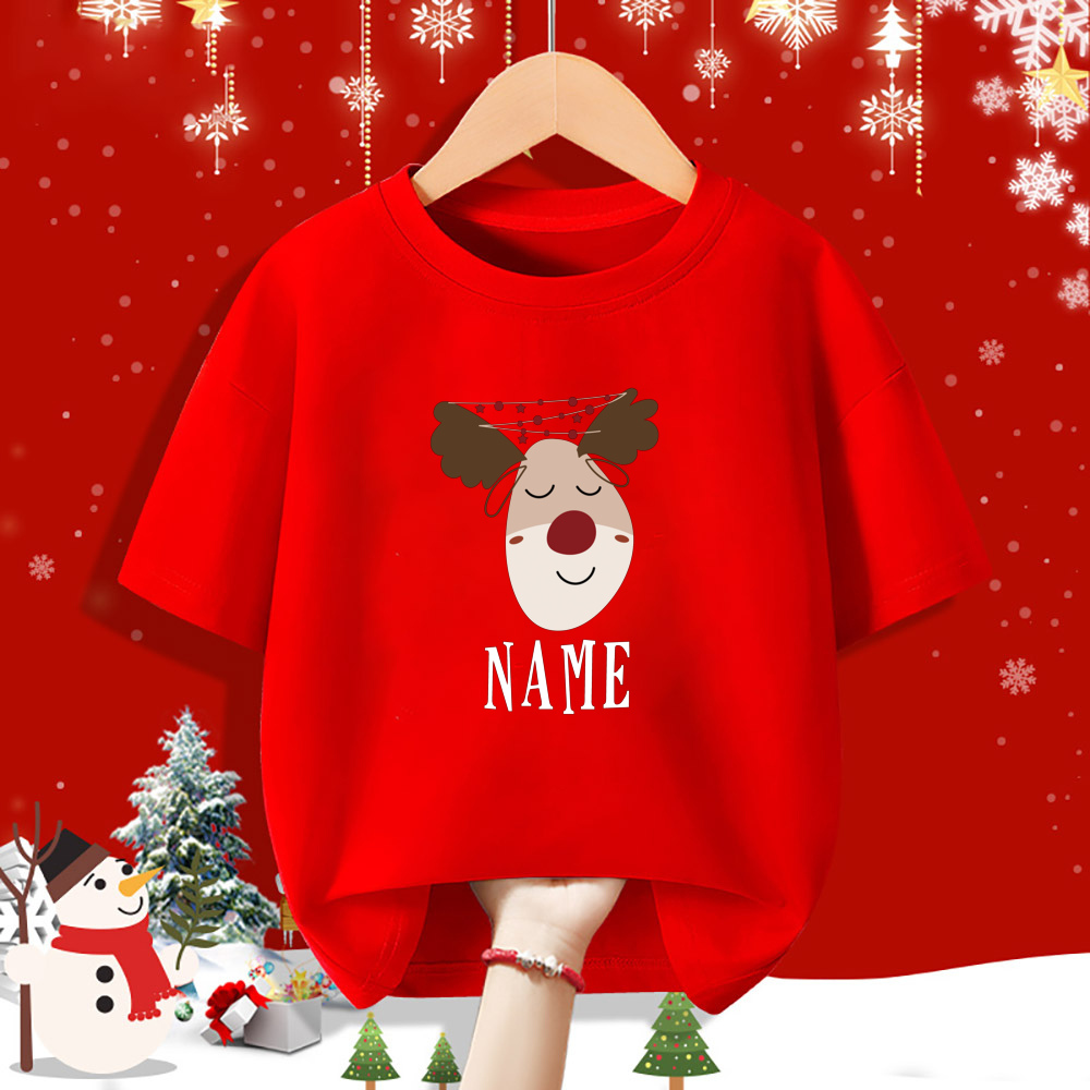 Personalisiertes Kind Weihnachten Rotes Hemd Hirsch Name Kind Kurzarm Kleidung T-Shirt Geschwister Passendes Weihnachtsoutfit Kinder T-Shirts – Detail 13