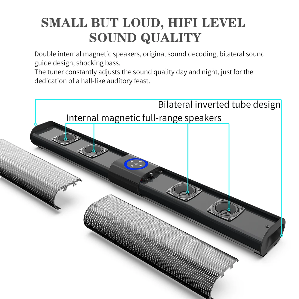 Small, wireless Bluetooth soundbar with superior sound quality.