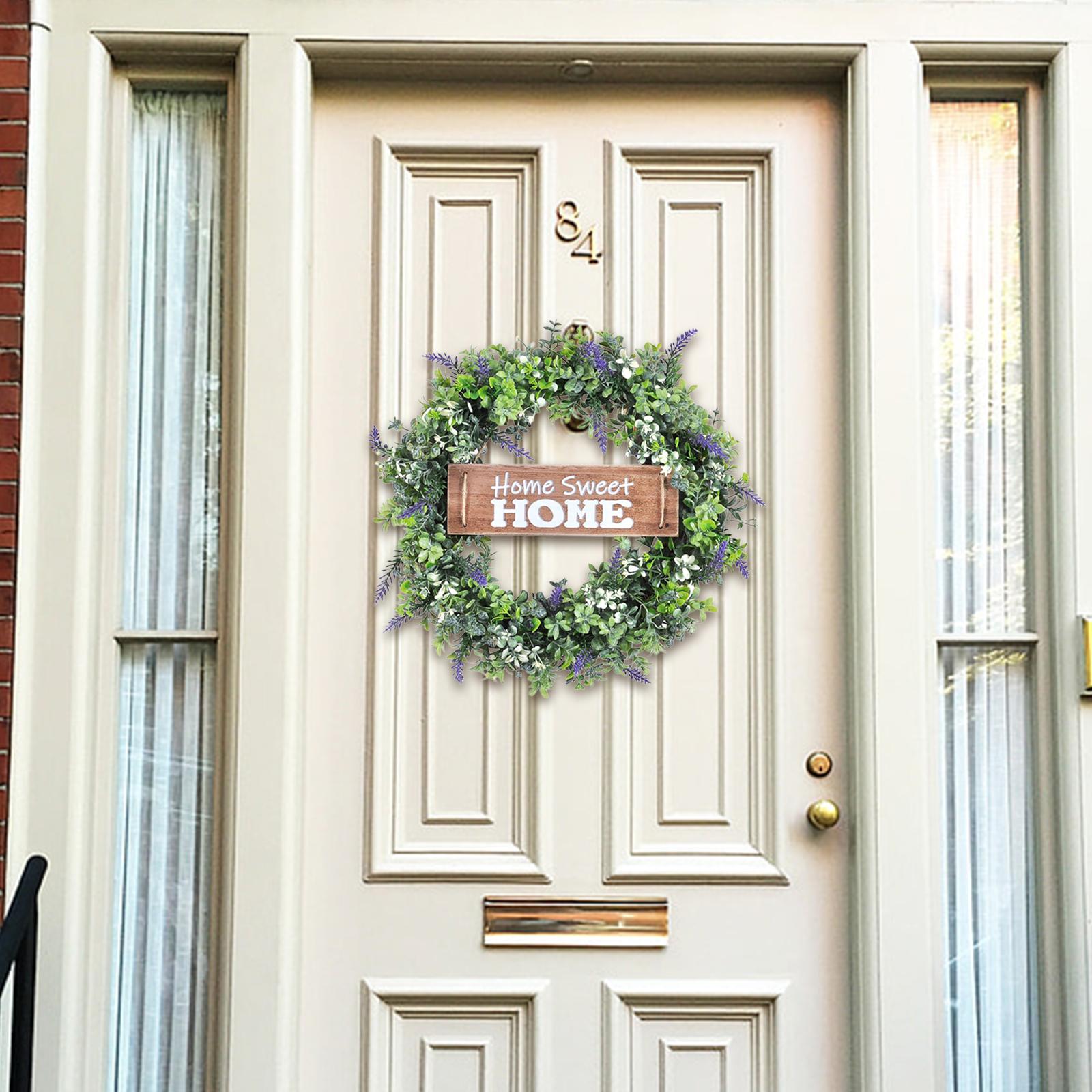 Round Eucalyptus Wreath Hanging with Board Home Decor Flower Lavender Garland for Wedding Indoor Outdoor Front Door Farmhouse