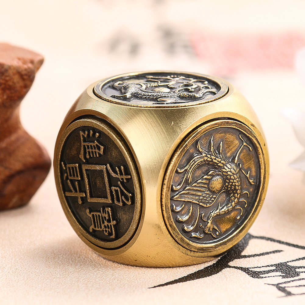 1PC Sechs Seiten Beast Transfer der Waren Reines Kupfer Dekompression Würfel Hand Stück von Artefakt Ziehen Reichtum Feng Shui Ornament – Detail 4