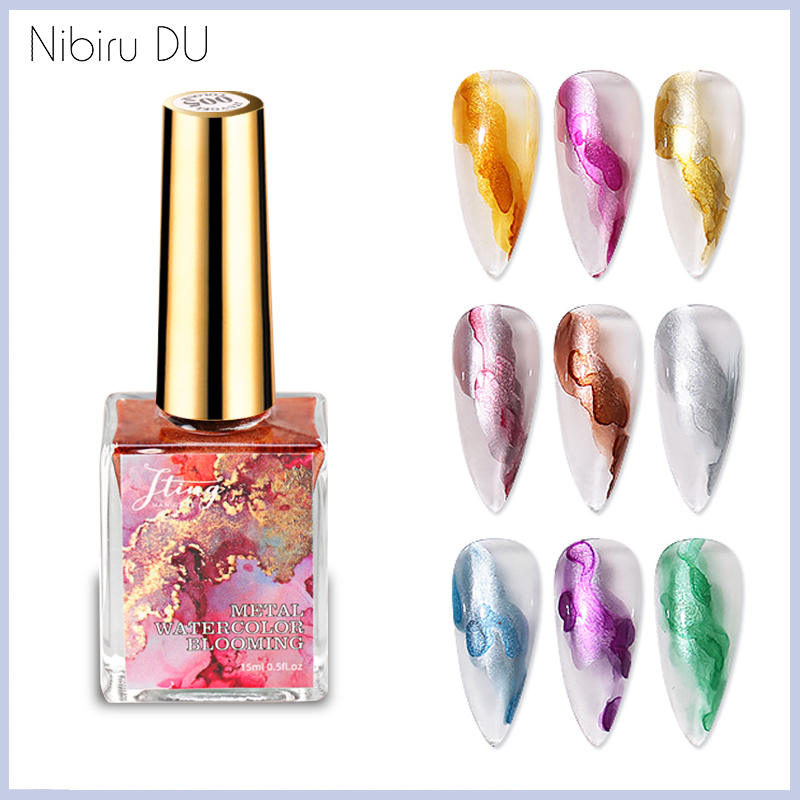 Best of Metal Watercolor Blooming Nail Polish Ink Nails Art Design Natural Dry Gradient Ink Marble Painting Gel Nail Varnish Reviews & Tips