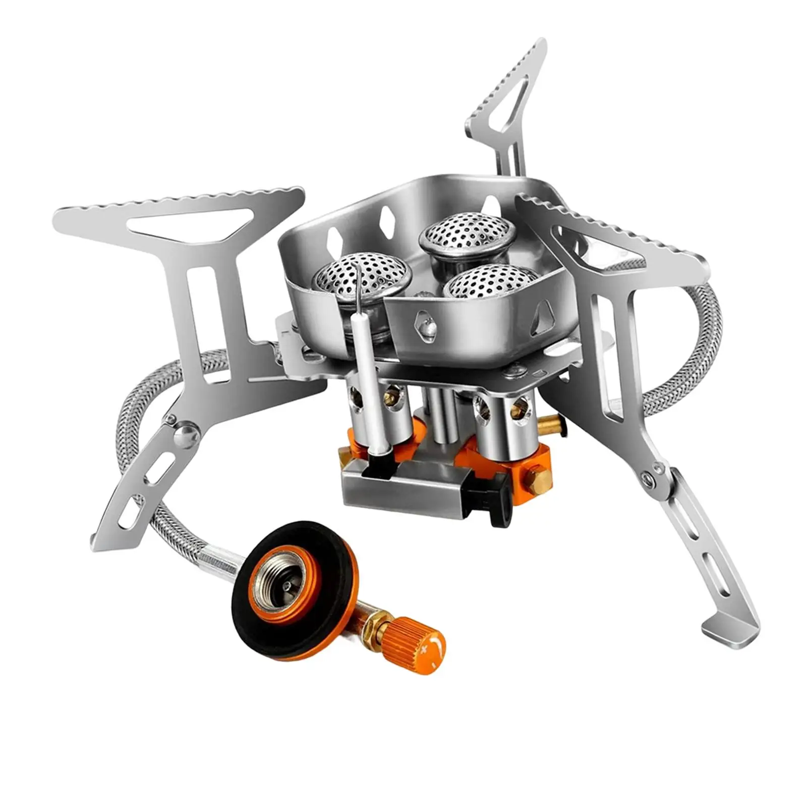 Portable Camping Gas Stove 3 Heads Mini Cookware with Adapter Windproof Lightweight Tool Mini for Travel Hiking Camping Fishing