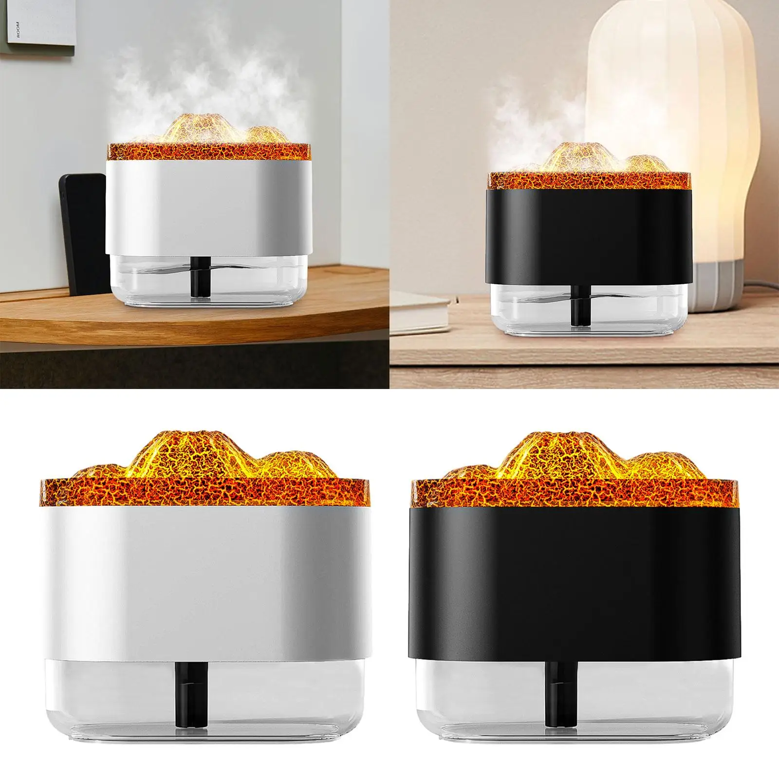 300ml USB Simulated Volcano Bedroom Humidifier Quiet Personal Humidifier Portable with Night Light for Daily Use Multifunctional