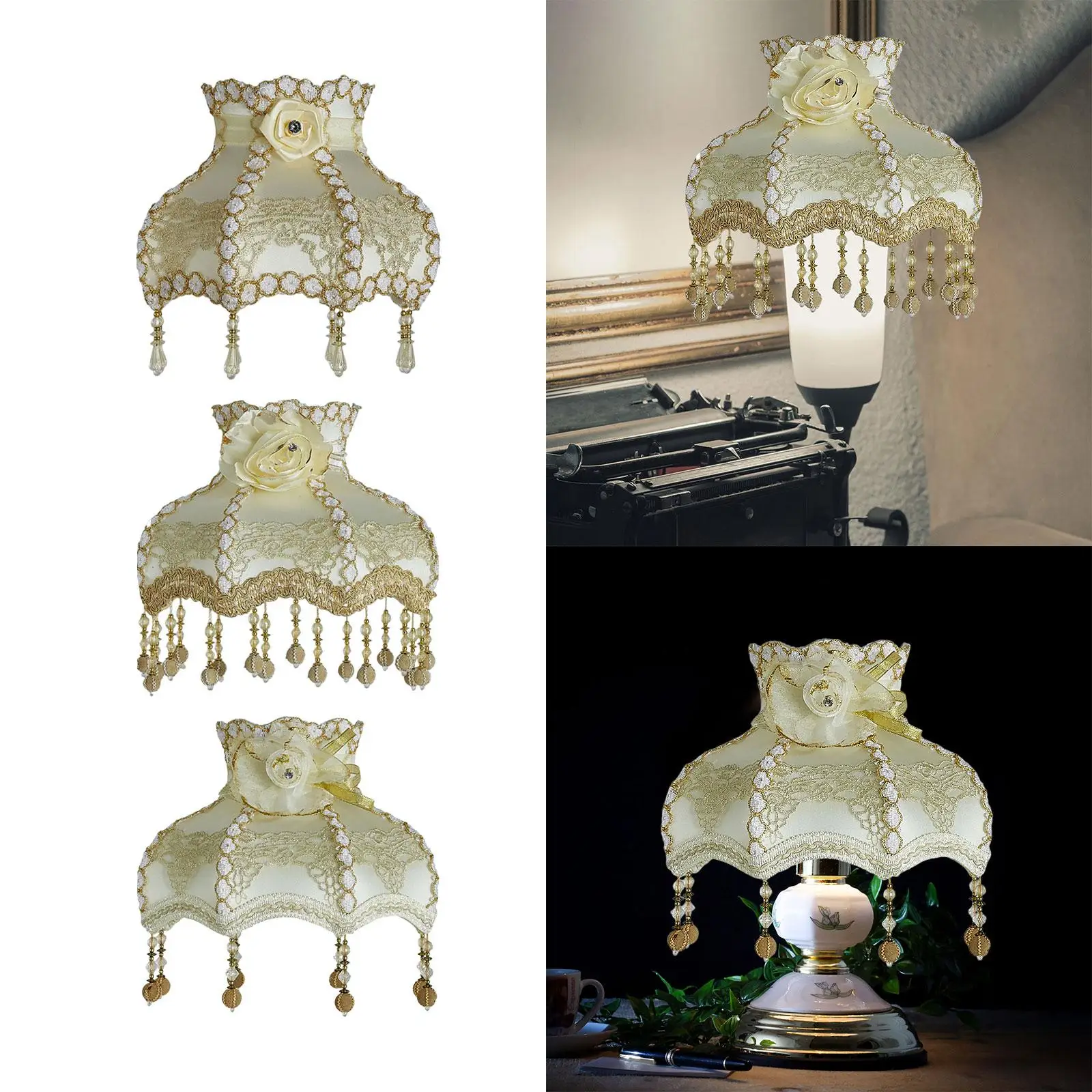 European Style Fabric Lampshade for Pendant Light Cover Lamp Shade with Fringe Table Lampshade Tassel Lamp Cover for Bedroom