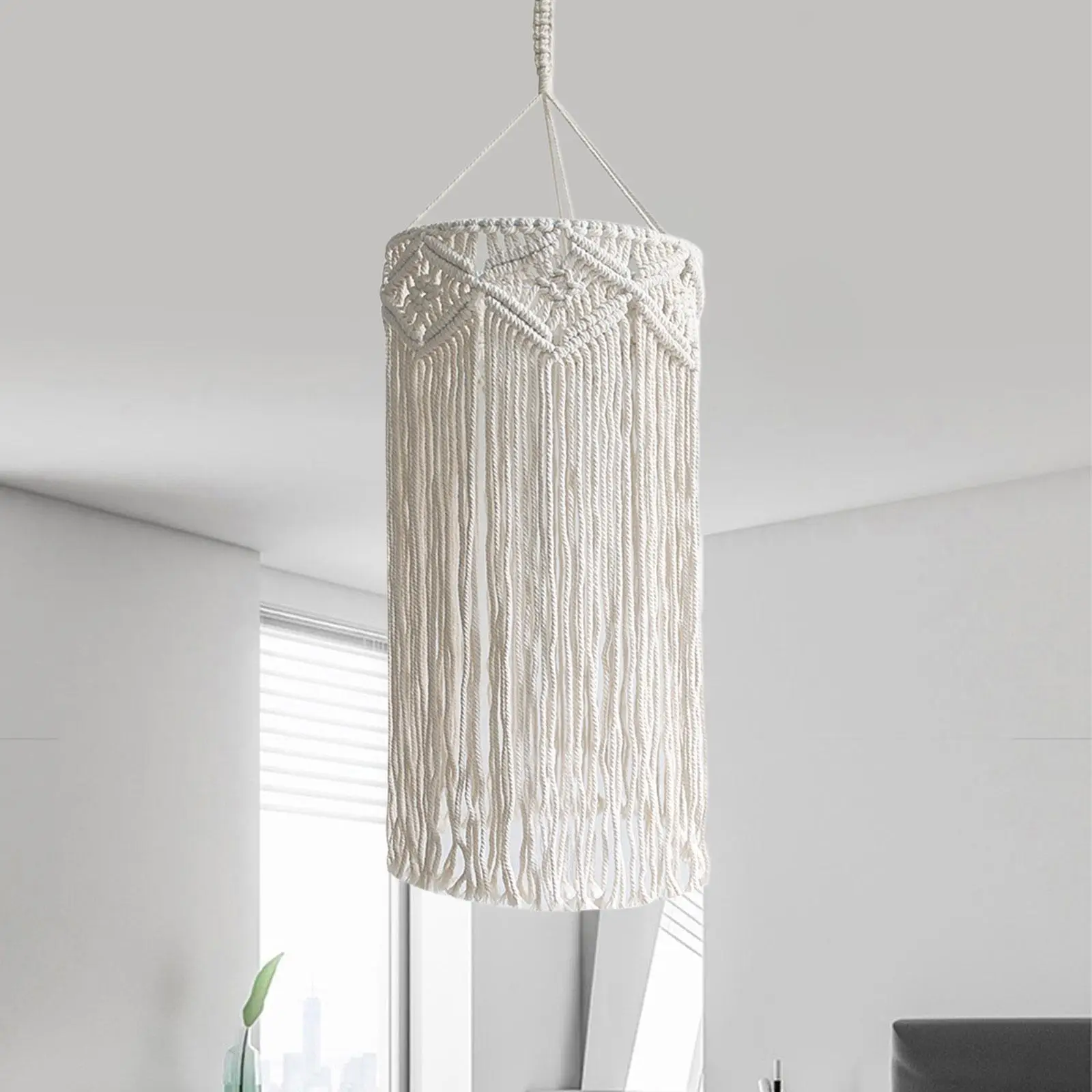 Bohemian Hanging Macrame Light Shade Multipurpose Accessory Sturdy Pendant Light Cover for Balconies, Restaurants, Cafes, Hotels