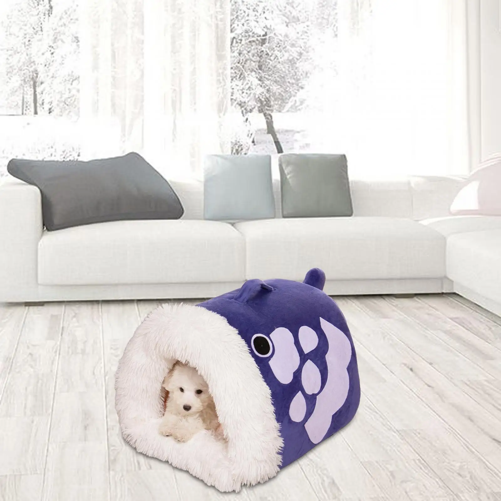 Semi Closed Cat Nest Snooze Calming Autumn Winter with Handle Comfortable Cat Bed Kennel Kitten Hut for Cats Dog Kitten Puppy