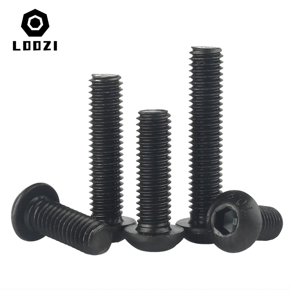 10/20/50 Stück ISO7380 Schwarz Grade10.9 M2 M2.5 M3 M4 M5 M6 Innensechskant Rundflachkopf Pilz Inbusschraube – Detail 5