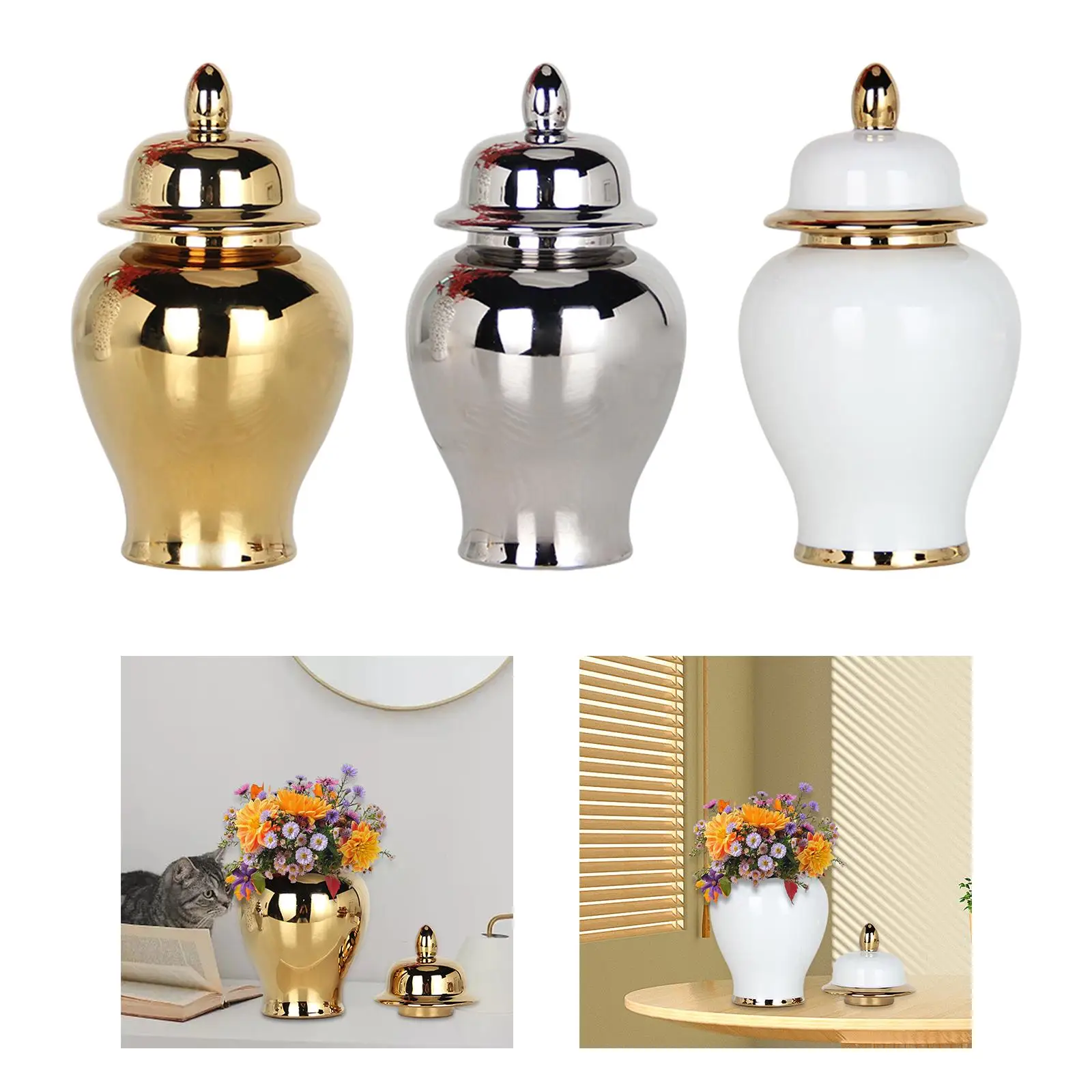 Ceramic Vase Plants Holder Decoration Chinese Display Organizer Porcelain Ginger Jar for Storage Tank Bedroom Floral Home Party