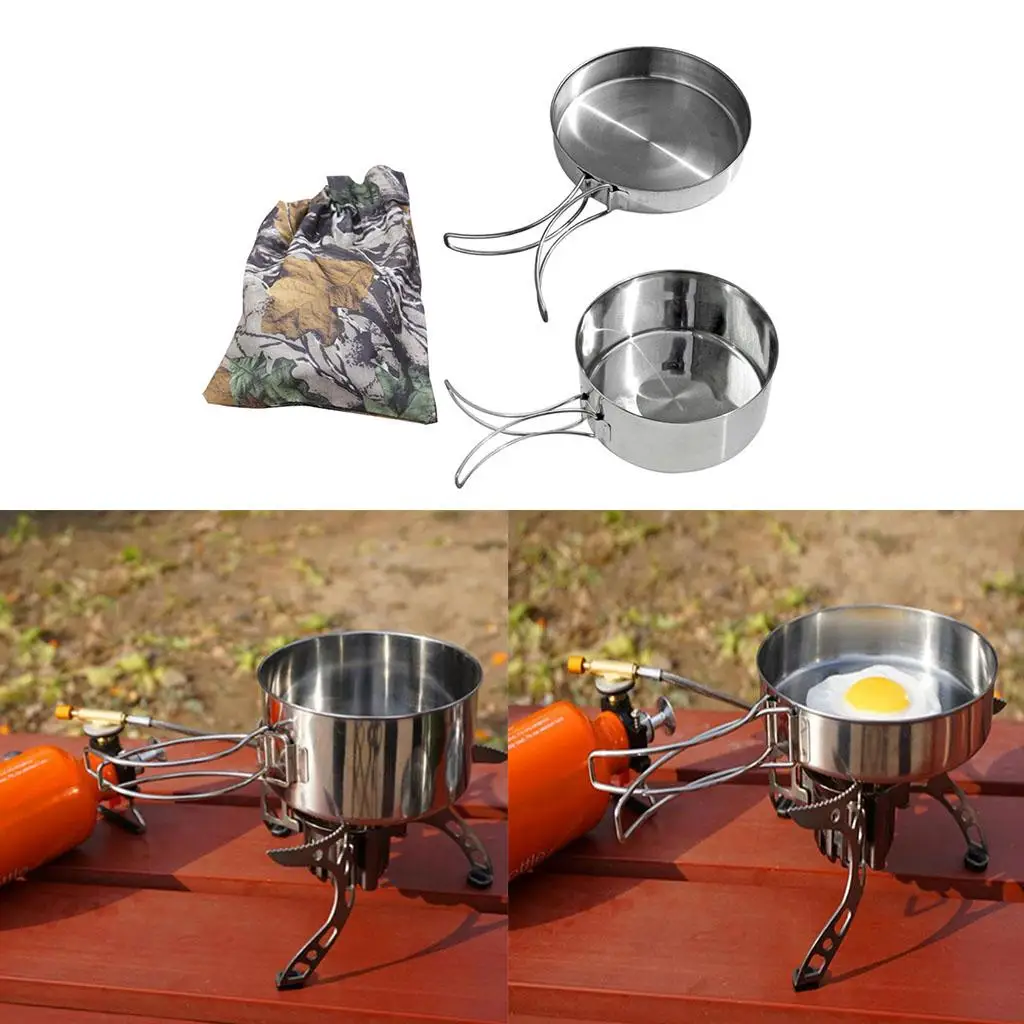 Tableware Stainless Steel Frying Pan Cooking Food Container Survival Outdoors