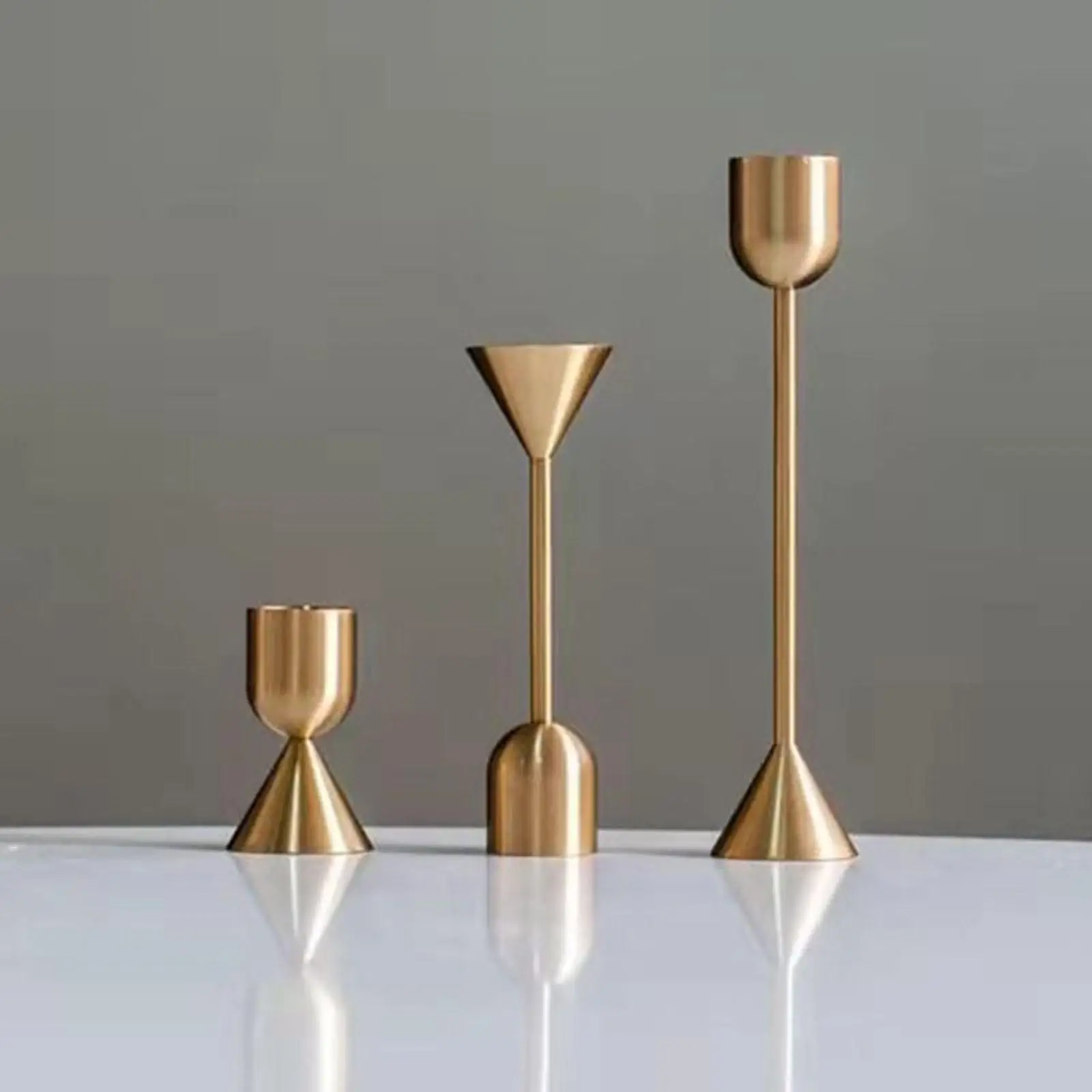 3 Pieces Candle Holder Gold Iron Candlestick for Dinning Hotel Desktop Home
