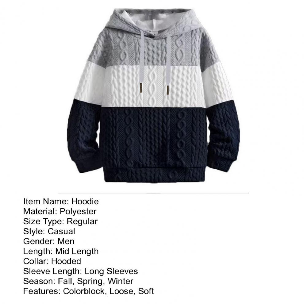 Description Picture 3 of itemFall Winter Hoodie Men Drawstring Applique Colorblock Knitted Elastic Cuff Hooded Loose Casual Men Top  Sweatshirt
