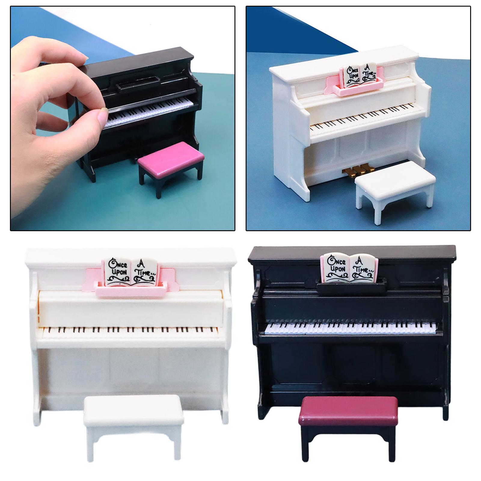 Simulation Miniature Piano Ornament Tiny Musical Instrument Model with Stool BJD Decor for 1/12 Dollhouse Furniture Accessories