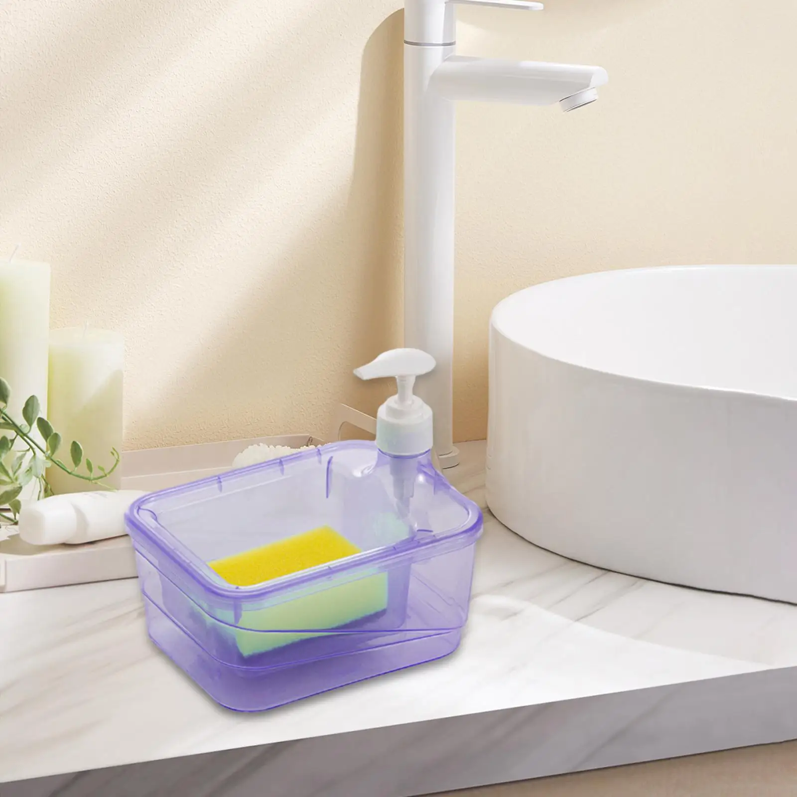 Dish Soap Dispenser and Sponge Holder Multifunctional Practical Compact Soap Liquid Pump Bottle for Bathroom Cafe Kitchen Hotel