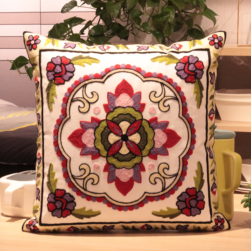 Vintage Amerikanische Stickerei Kissen Abdeckung Pflanze Blume Kissen Fall Wohnkultur Baumwolle Kissen Fall Wohnzimmer Schlafzimmer Sofa – Detail 18