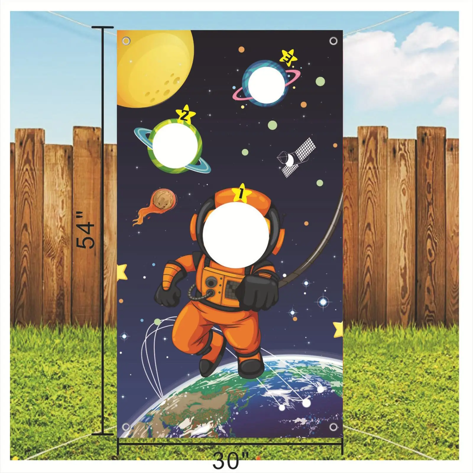 Spaceman Themed Throwing Game Banner for party Easter Kids Adults