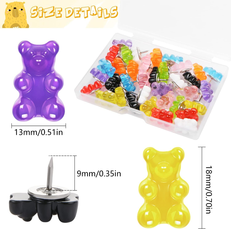 Description Picture 2 of item20Pcs Resin Candy Gummy Bear Push Pins Decorative cute Cork Board Thumbtacks for Bulletin Board Photos Wall Pins Office Supplies